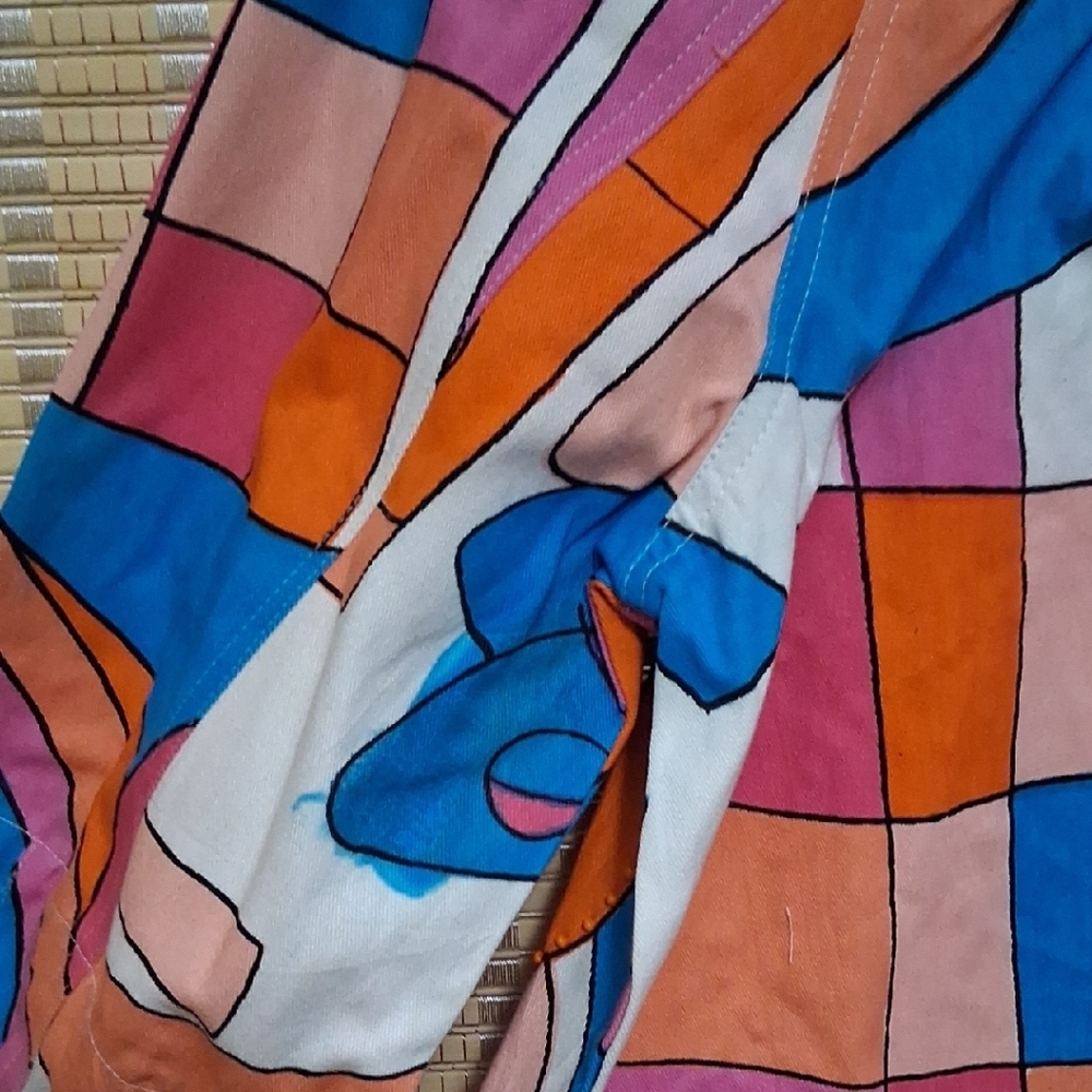 Colorblock Pattern Jean Jacket - Multicolor - Picture 6 of 9